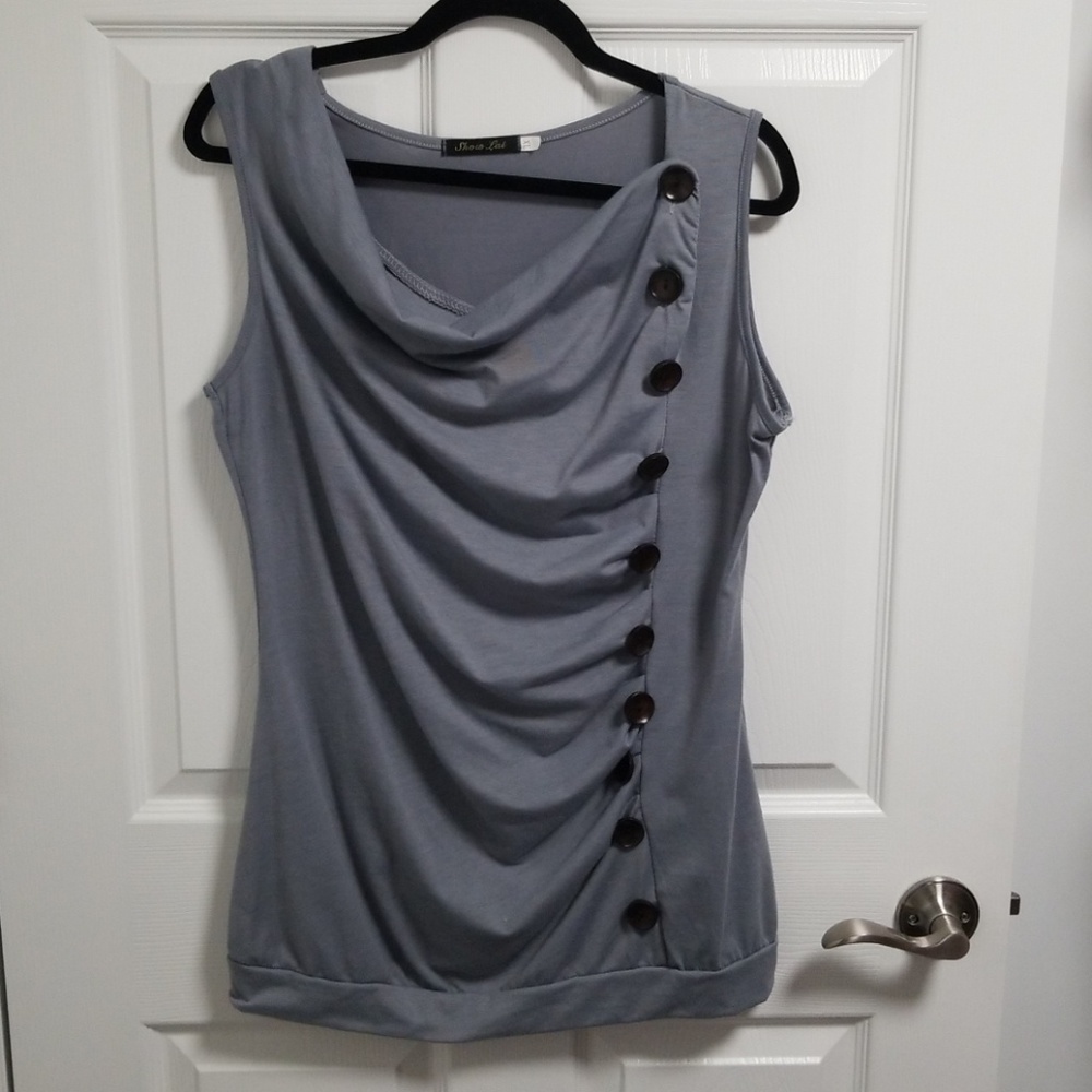 Grey Show Lai Tank Top with Button Detail